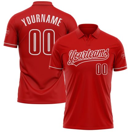 Personalized Red White Performance Vapor Golf Polo Shirt Team Custom Name and Number