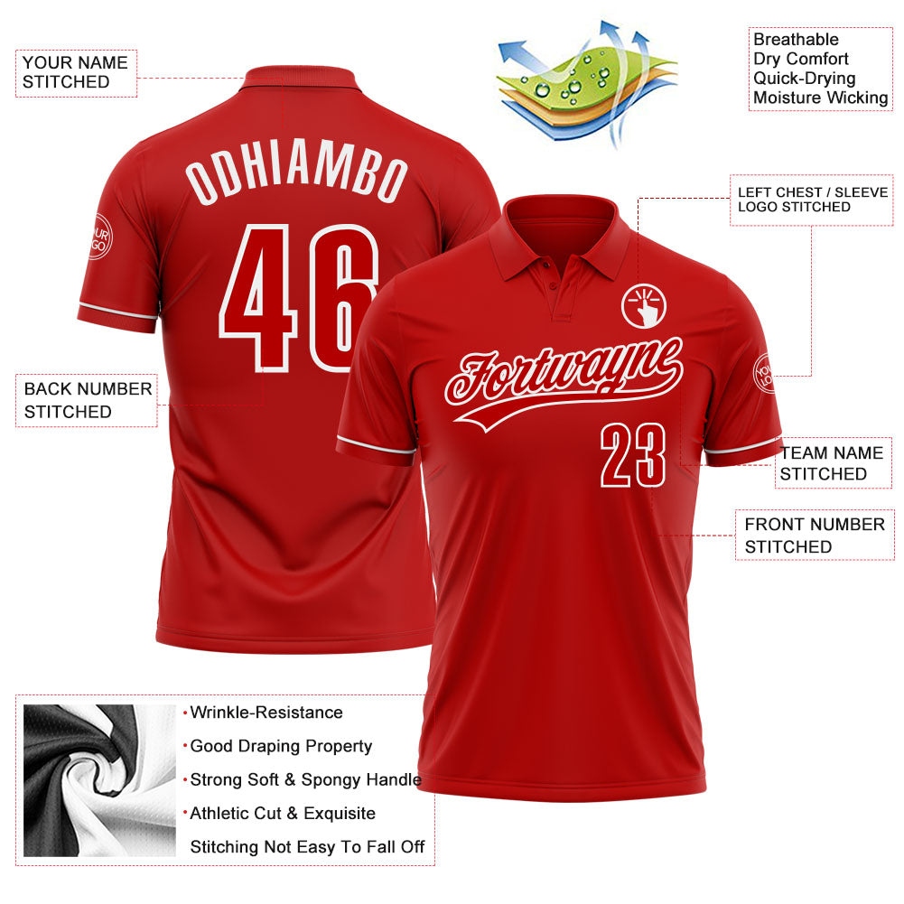 Personalized Red White Performance Vapor Golf Polo Shirt Team Custom Name and Number Personalized Red White Performance Vapor Golf Polo Shirt Team Custom Name and Number - Image 3