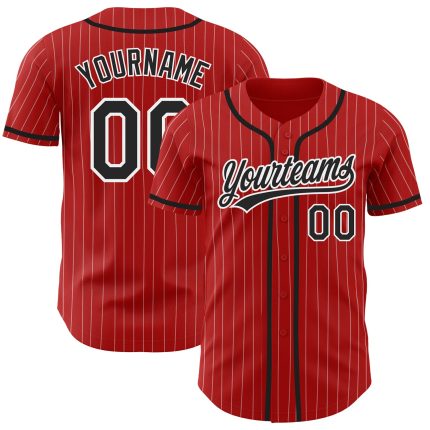 Personalized Red White Pinstripe Black Authentic Baseball Jersey