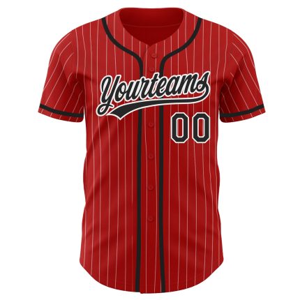 Personalized Red White Pinstripe Black Authentic Baseball Jersey Team Custom Name and Number
