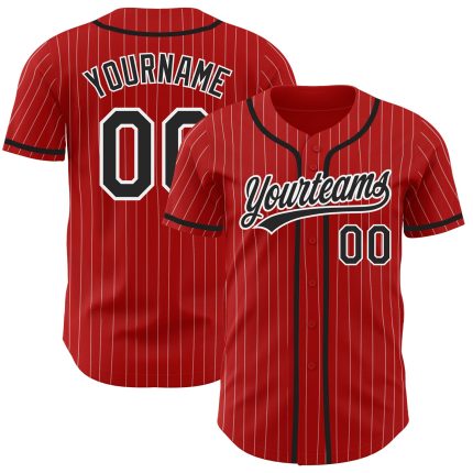 Personalized Red White Pinstripe Black Authentic Baseball Jersey Team Custom Name and Number
