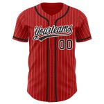 Personalized Red White Pinstripe Black Authentic Baseball Jersey