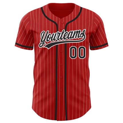 Personalized Red White Pinstripe Black Authentic Baseball Jersey