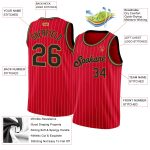 Personalized Red White Pinstripe Black-Old Gold Authentic Basketball Jersey Team Custom Name and Number