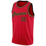 Personalized Red White Pinstripe Black-Old Gold Authentic Basketball Jersey Team Custom Name and Number