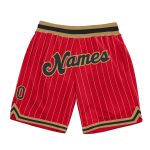 Personalized Red White Pinstripe Black-Old Gold Authentic Basketball Shorts Team Custom Name and Number
