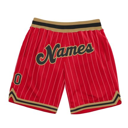 Personalized Red White Pinstripe Black-Old Gold Authentic Basketball Shorts Team Custom Name and Number