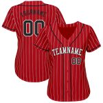 Personalized Red White Pinstripe Black-White Authentic Baseball Jersey Team Custom Name and Number