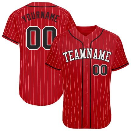 Personalized Red White Pinstripe Black-White Authentic Baseball Jersey Team Custom Name and Number