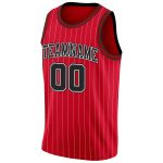 Personalized Red White Pinstripe Black-White Authentic Basketball Jersey