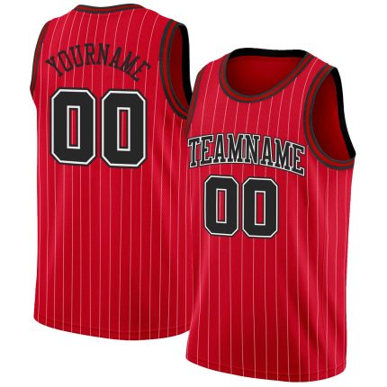 Personalized Red White Pinstripe Black-White Authentic Basketball Jersey