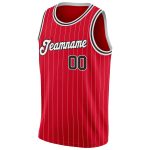 Personalized Red White Pinstripe Black-White Authentic Basketball Jersey Team Custom Name and Number