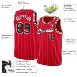 Personalized Red White Pinstripe Black-White Authentic Basketball Jersey Team Custom Name and Number