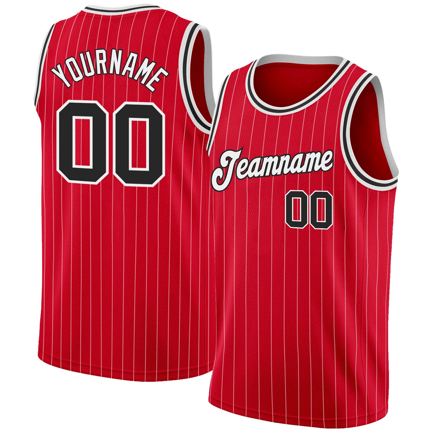 Personalized Red White Pinstripe Black-White Authentic Basketball Jersey Team Custom Name and Number