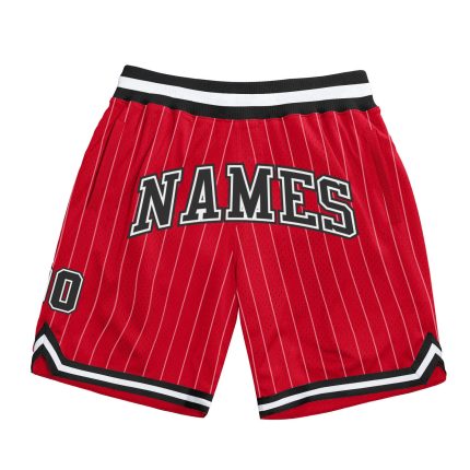 Personalized Red White Pinstripe Black-White Authentic Basketball Shorts Team Custom Name and Number