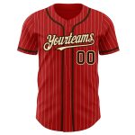 Personalized Red White Pinstripe Brown-City Cream Authentic Baseball Jersey Team Custom Name and Number