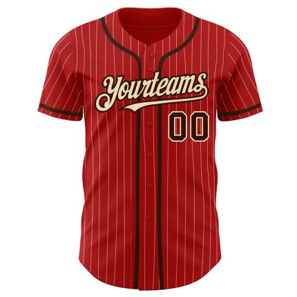 Personalized Red White Pinstripe Brown-City Cream Authentic Baseball Jersey Team Custom Name and Number