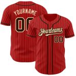 Personalized Red White Pinstripe Brown-City Cream Authentic Baseball Jersey Team Custom Name and Number