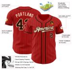 Personalized Red White Pinstripe Brown-City Cream Authentic Baseball Jersey Team Custom Name and Number
