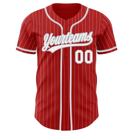 Personalized Red White Pinstripe Gray Authentic Baseball Jersey
