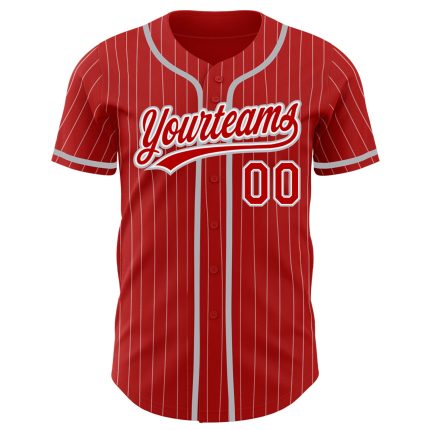 Personalized Red White Pinstripe Gray Authentic Baseball Jersey Team Custom Name and Number