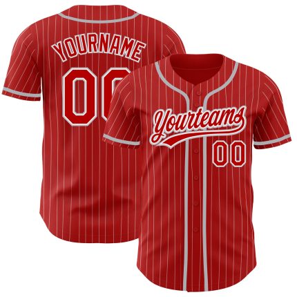Personalized Red White Pinstripe Gray Authentic Baseball Jersey Team Custom Name and Number