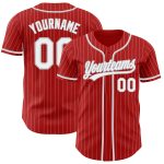 Personalized Red White Pinstripe Gray Authentic Baseball Jersey