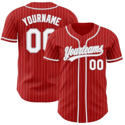 Personalized Red White Pinstripe Gray Authentic Baseball Jersey