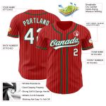 Personalized Red White Pinstripe Kelly Green Authentic Baseball Jersey Team Custom Name and Number