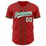Personalized Red White Pinstripe Kelly Green Authentic Baseball Jersey Team Custom Name and Number