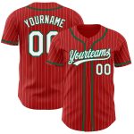 Personalized Red White Pinstripe Kelly Green Authentic Baseball Jersey Team Custom Name and Number