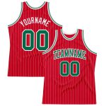 Personalized Red White Pinstripe Kelly Green-White Authentic Basketball Jersey Team Custom Name and Number