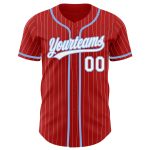 Personalized Red White Pinstripe Light Blue Authentic Baseball Jersey Team Custom Name and Number