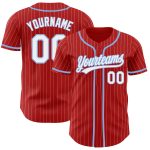 Personalized Red White Pinstripe Light Blue Authentic Baseball Jersey Team Custom Name and Number