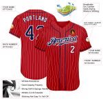 Personalized Red White Pinstripe Navy-White Authentic Baseball Jersey