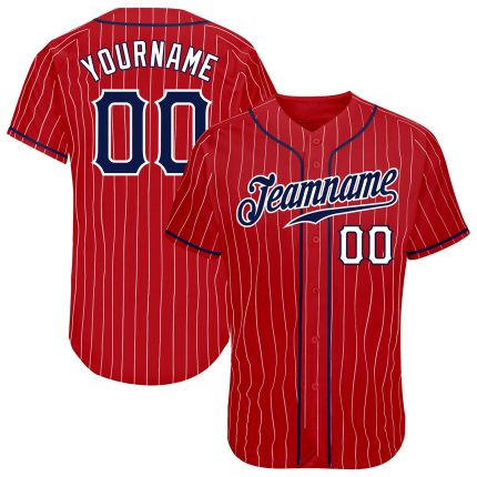 Personalized Red White Pinstripe Navy-White Authentic Baseball Jersey