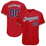 Personalized Red White Pinstripe Navy-White Authentic Baseball Jersey Team Custom Name and Number