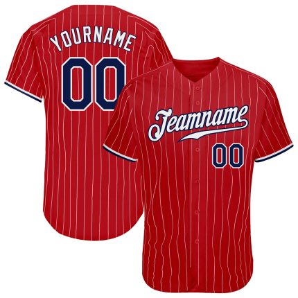Personalized Red White Pinstripe Navy-White Authentic Baseball Jersey Team Custom Name and Number