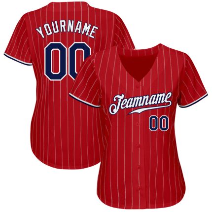 Personalized Red White Pinstripe Navy-White Authentic Baseball Jersey Team Custom Name and Number