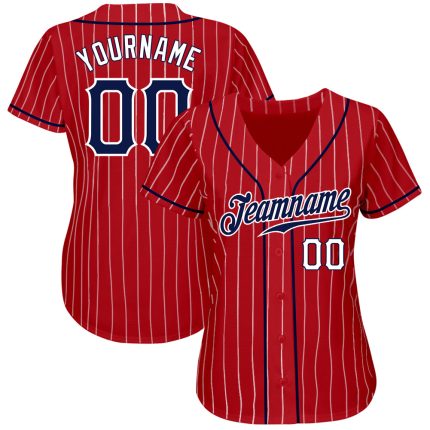 Personalized Red White Pinstripe Navy-White Authentic Baseball Jersey