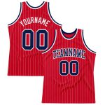 Personalized Red White Pinstripe Navy-White Authentic Basketball Jersey