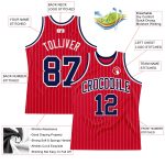 Personalized Red White Pinstripe Navy-White Authentic Basketball Jersey