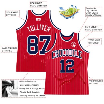 Personalized Red White Pinstripe Navy-White Authentic Basketball Jersey