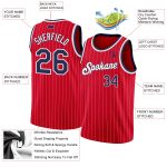 Personalized Red White Pinstripe Navy-White Authentic Basketball Jersey Team Custom Name and Number