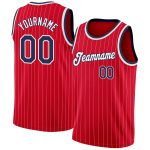 Personalized Red White Pinstripe Navy-White Authentic Basketball Jersey Team Custom Name and Number