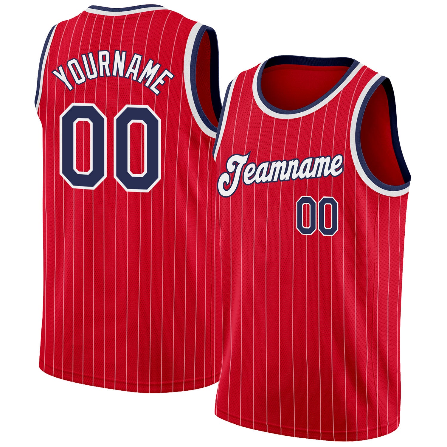 Personalized Red White Pinstripe Navy-White Authentic Basketball Jersey Team Custom Name and Number
