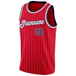 Personalized Red White Pinstripe Navy-White Authentic Basketball Jersey Team Custom Name and Number