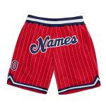 Personalized Red White Pinstripe Navy-White Authentic Basketball Shorts Team Custom Name and Number