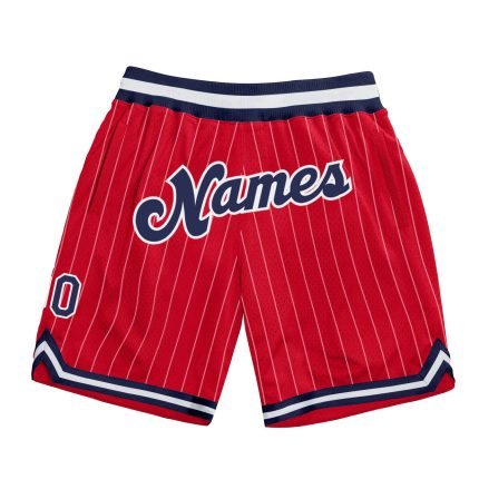Personalized Red White Pinstripe Navy-White Authentic Basketball Shorts Team Custom Name and Number