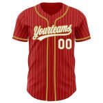 Personalized Red White Pinstripe Old Gold Authentic Baseball Jersey Team Custom Name and Number
